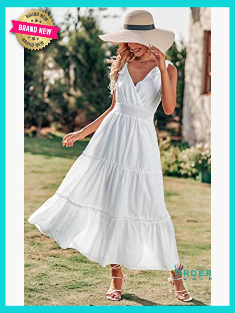 Sleeveless Tiered Maxi Dress Smocked Waist Tie Straps Boho Beach Sundress - Picture 2 of 7